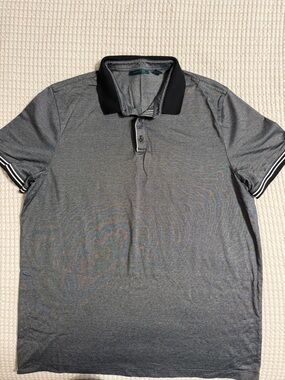 Perry Ellis Heather Gray Polo with Black Collar and Stripe Trim
